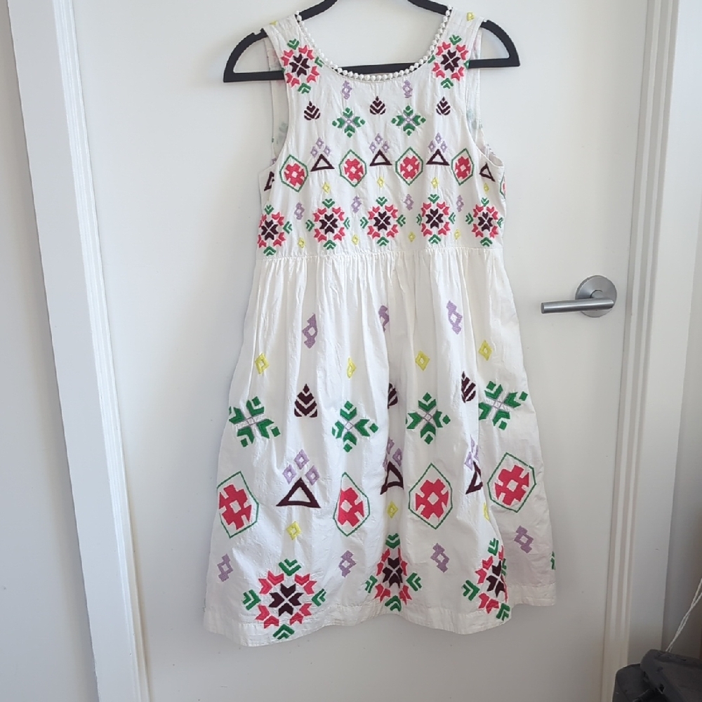 Anthropologie Ivory Dress with Multicolor Embroidery